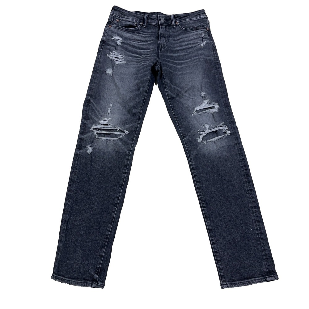 American Eagle Jeans Men 29x32 Athletic Fit LStraight Leg Dark Wash Holes